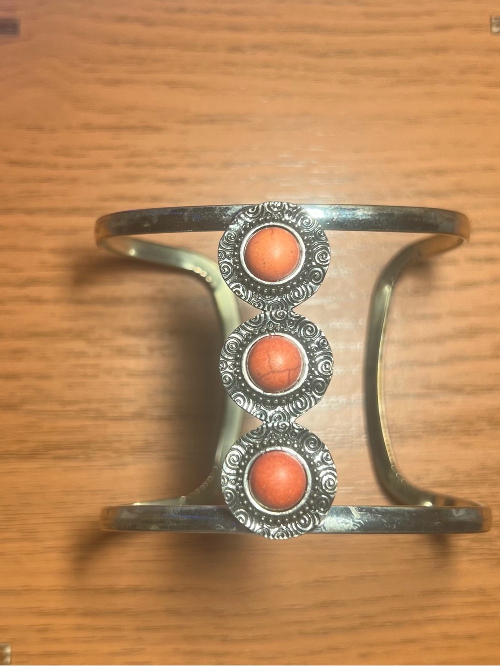 Sterling-Style Orange Stone Cuff Bracelet